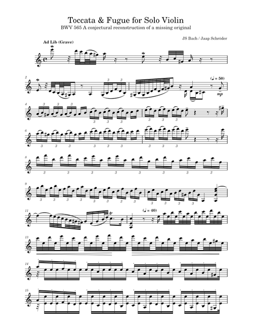 Toccata and Fugue for Solo Violin BWV 565 - JS Bach/Schroeder