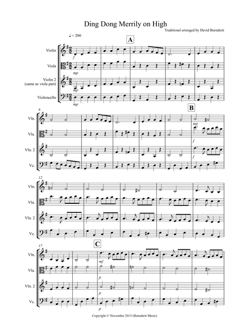 Ding Dong Merrily on High for String Trio (Arr. David Burndrett) - Traditional (String Ensemble)