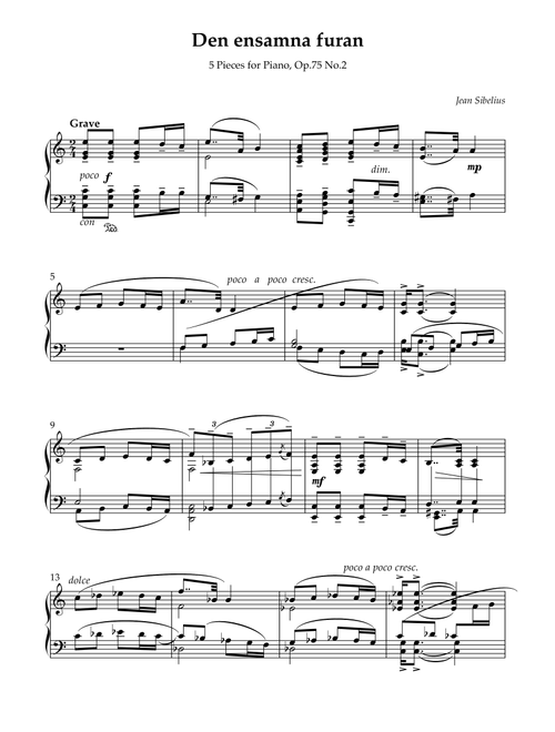 Sibelius, 5 Pieces for Piano, Op.75 No.2, Den ensamma furan, for Piano Original (Arr. poon) - Jean Sibelius (Piano Solo)