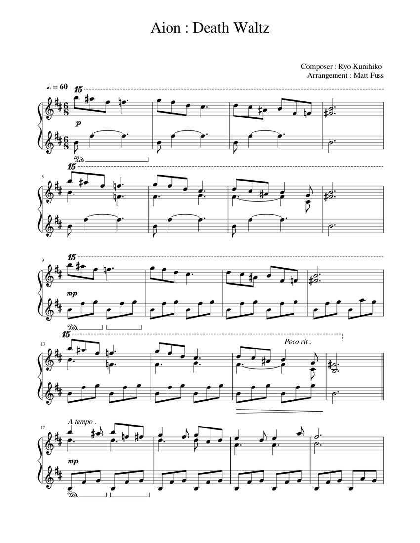 Aion : Death Waltz Sheet Music for Piano (Solo) Easy