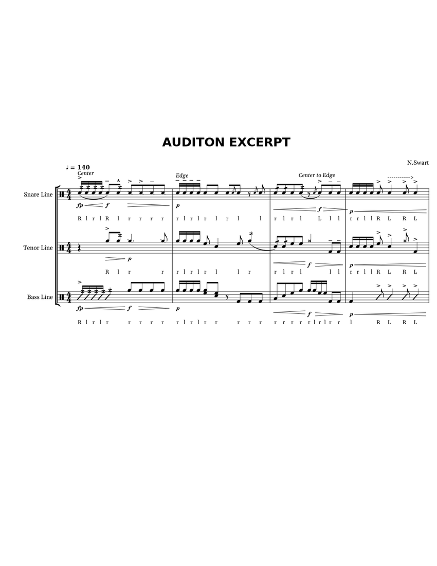 AUDITON_EXCERPT Sheet music for Snare drum, Tenor drum, Bass drum