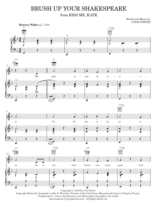 Brush Up Your Shakespeare (from Kiss Me, Kate) - Cole Porter, Kiss Me, Kate Musical (Piano-Vocal-Guitar)