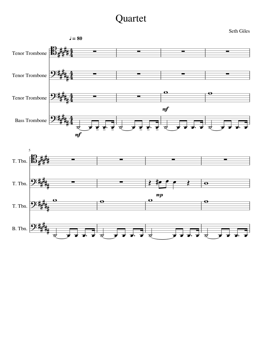 Quartet Sheet music for Trombone tenor, Trombone bass (Mixed Quartet ...