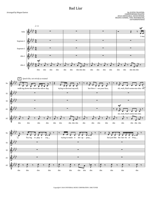 Bad Liar (Arr. Megan Easton) - Selena Gomez (Choral, SSA)