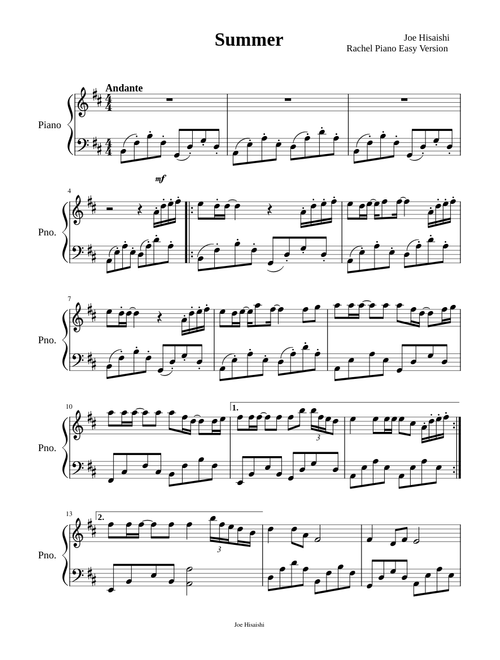 Summer – Joe Hisaishi Super Easy Version