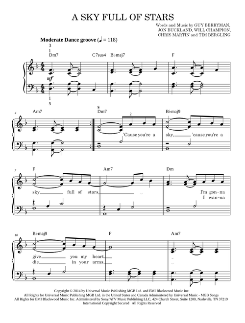 A sky full of stars - Coldplay (Easy Piano)