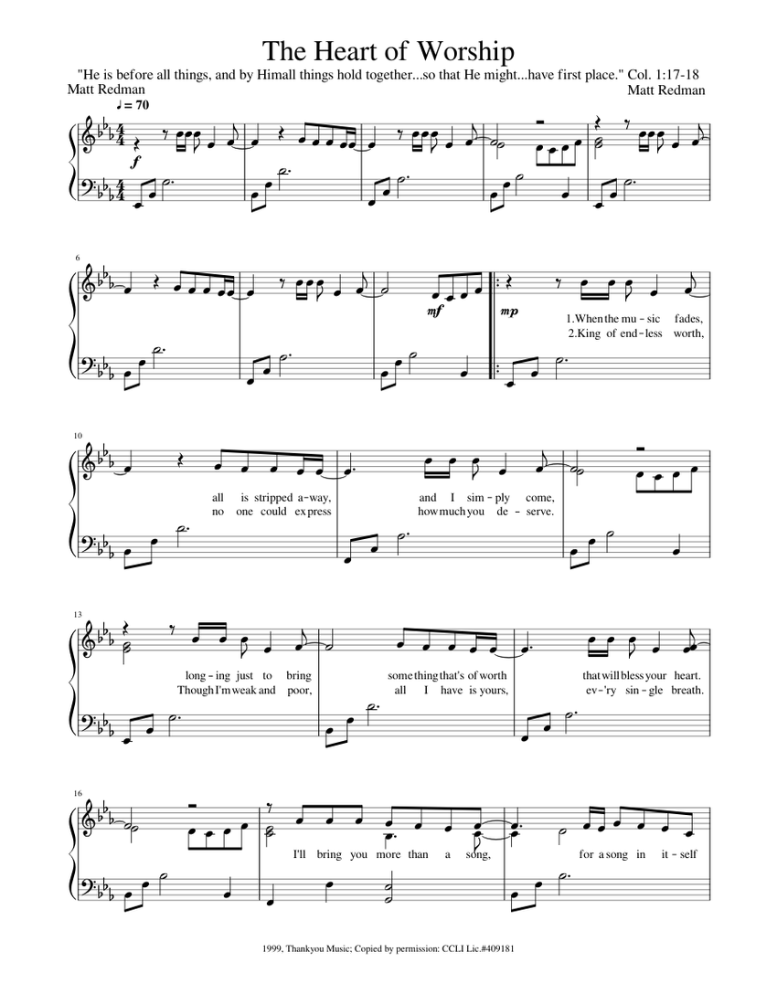 The Heart of Worship Sheet Music for Piano (Solo) easy | MuseScore.com