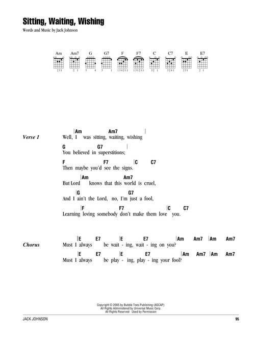 Sitting, Waiting, Wishing - Jack Johnson (Guitar Chords-Lyrics)