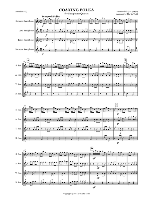 Coaxing Polka for Saxophone Quartet (Arr. Martin Todd) - James Bellak (Woodwind Ensemble)