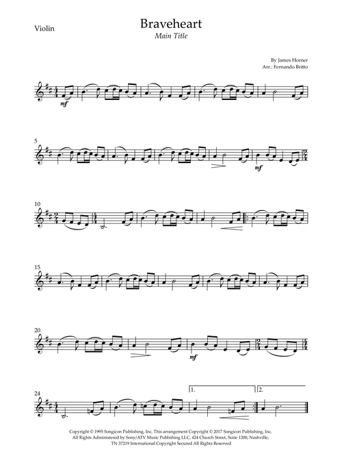 Braveheart - Main Title (Arr. Fernando Britto) - James Horner (Violin Solo)