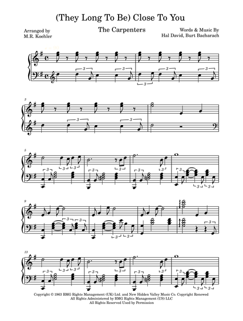(They Long To Be) Close To You (Arr. Marcia Rosa Koehler) - The Carpenters (Piano Solo)