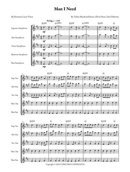 Man I Need (Arr. Jhonatan Lucio Viana) - Olivia Dean (Woodwind Ensemble)