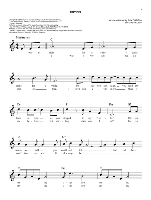 Crying - Roy Orbison (Easy Lead Sheet - Fake Book)