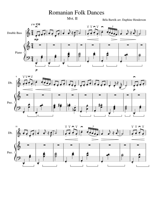 Romanian Folk Dances: Solo for Double Bass and Piano: Mvt 2