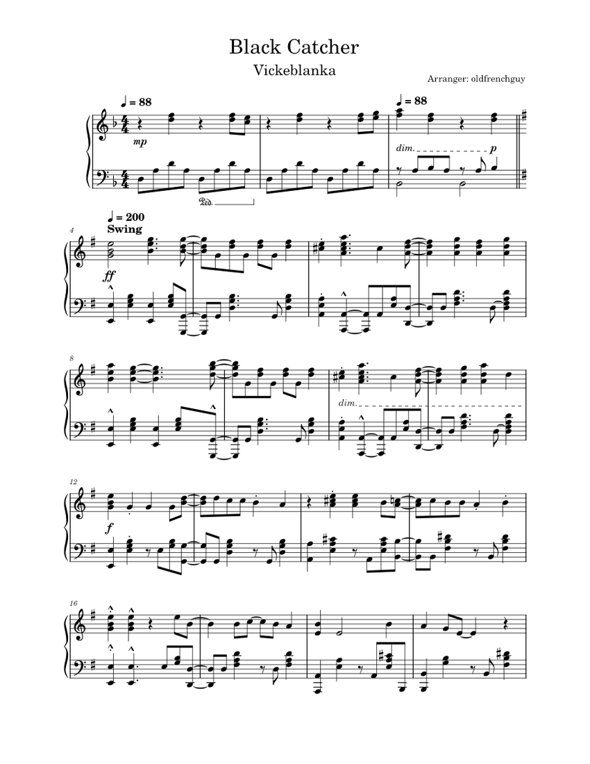 Black Catcher – Vickeblanka | Black Clover OP 10 Sheet Music for