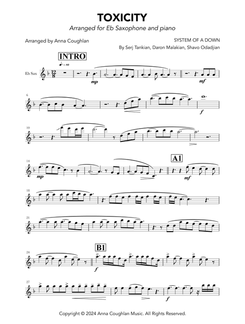 Toxicity (Arr. Anna Coughlan) - System Of A Down (Alto Sax and Piano)