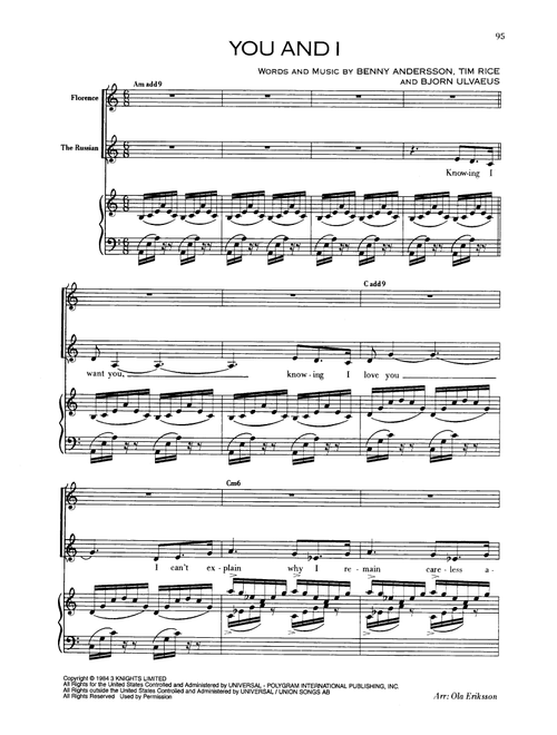 You And I (from Chess) - Benny Andersson (Piano Vocal)