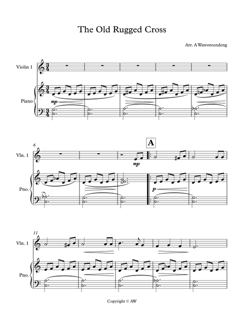 The Old Rugged Cross SCORE (Arr. Alva Lee) - George Bennard (Instrumental Duet and Piano)