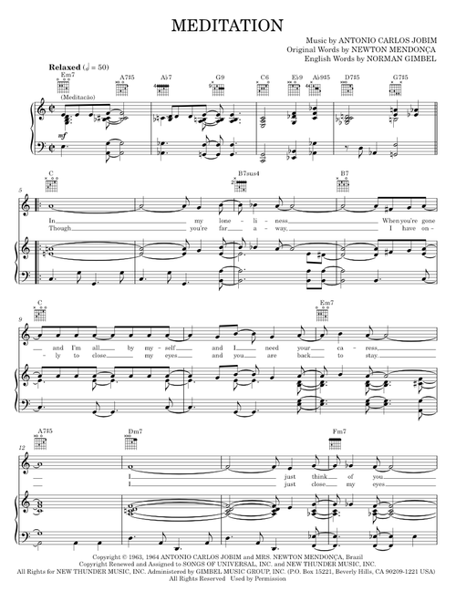 Meditation (Meditacao) - Antonio Carlos Jobim (Piano-Vocal-Guitar)