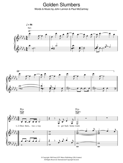 Golden Slumbers - kd lang, The Beatles (Piano-Vocal-Guitar (Piano Accompaniment))