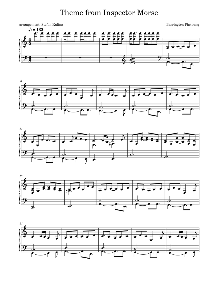 Theme from "Inspector Morse" by Barrington Pheloung Sheet music for