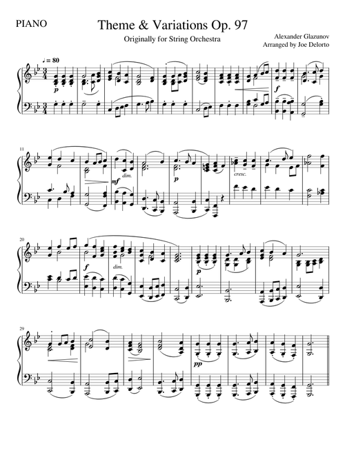 A. Glazunov Op. 97 - Theme and Variations in G Minor (Arranged for Piano)