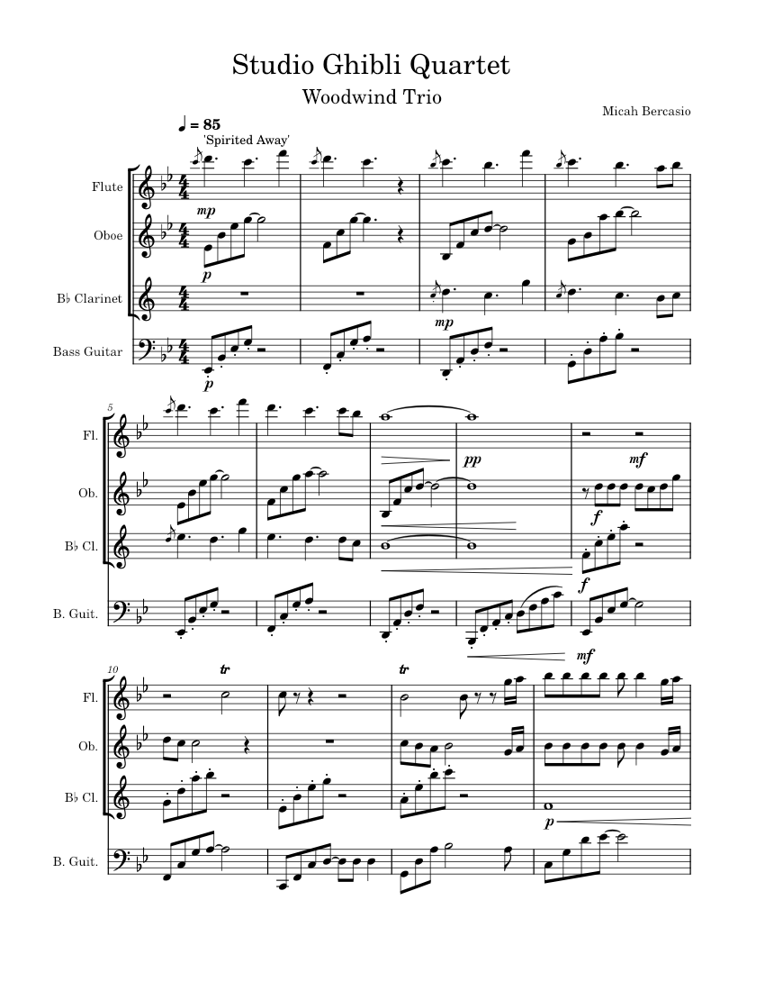 Studio Ghibli Quartet Sheet music for Flute, Oboe, in bflat
