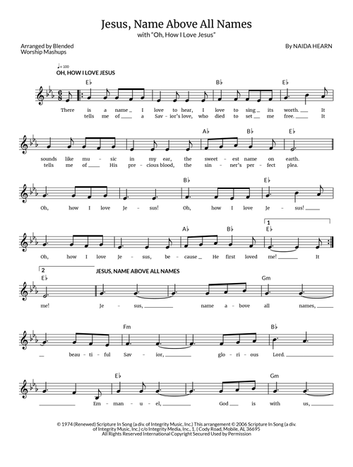 Jesus, Name Above All Names (Arr. Blended Worship Mashups) - Naida Hearn (Lead Sheet - Fake Book)