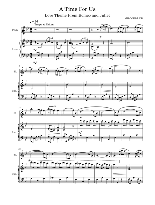 ROMEO AND JULIET – Nino Rota A Time For Us Flute Piano