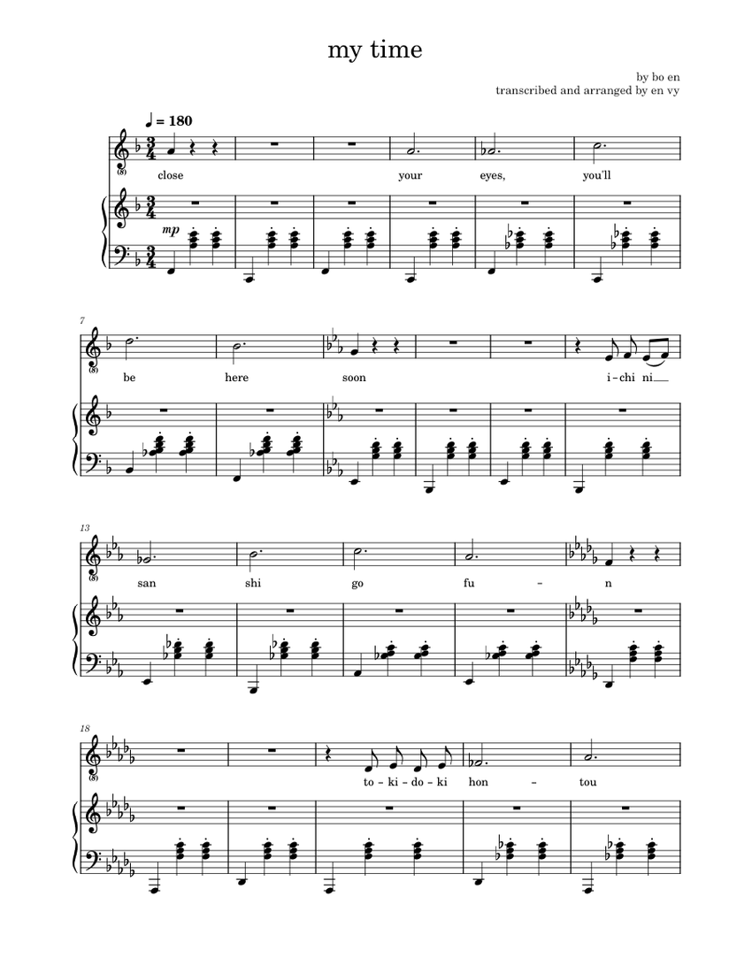my time bo en Sheet music for Piano, Vocals (PianoVoice)
