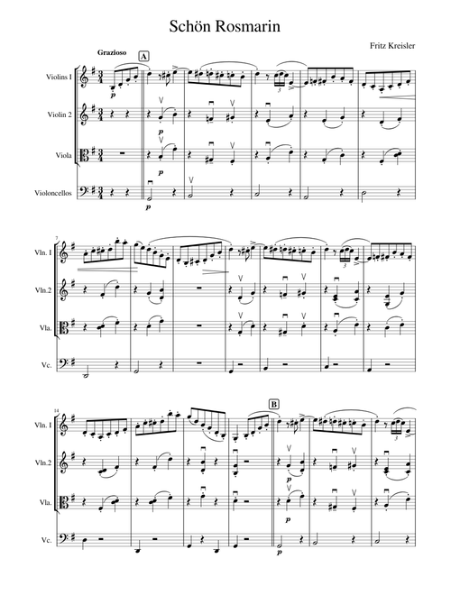 Schoen Rosmarin for String Quartet Quartet