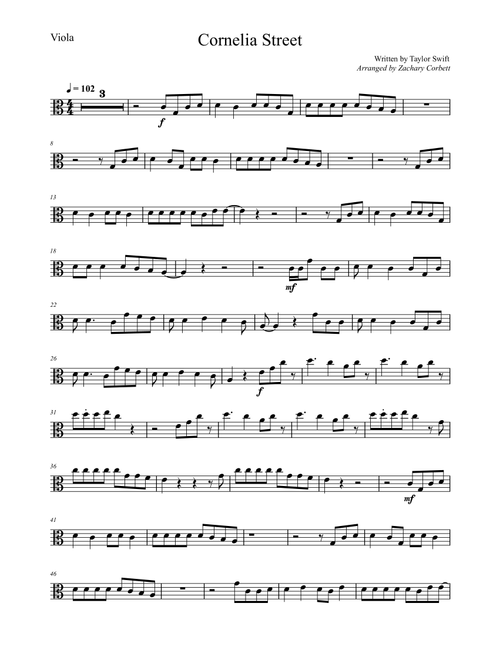 Cornelia Street (Arr. Zac Corbett) - Taylor Swift (Viola Solo)