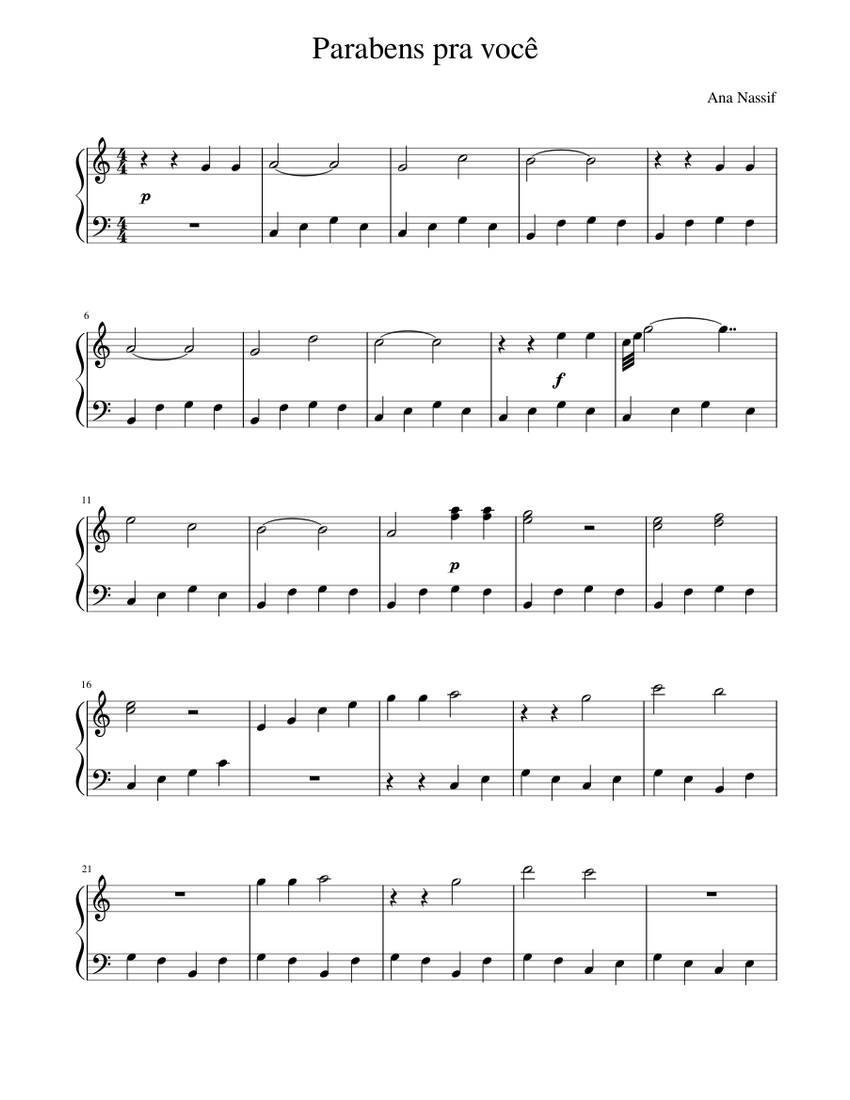 Parabens_pra_você Sheet music for Piano (Solo) | Musescore.com