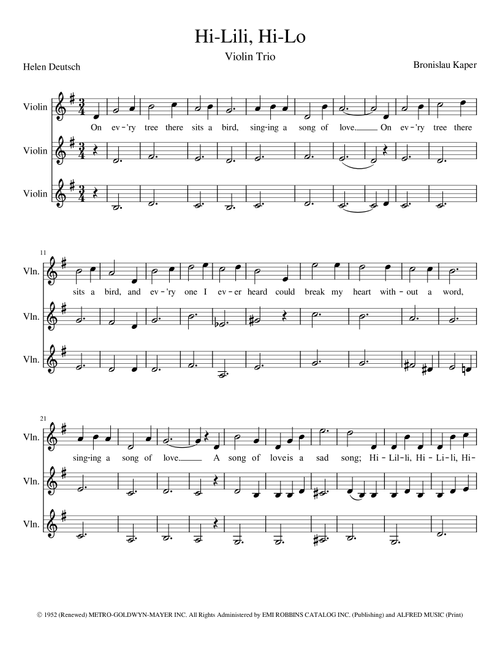 Hi-lili, Hi-lo (Arr. Susan Call Hutchison) - Bronislau Kaper (String Ensemble)