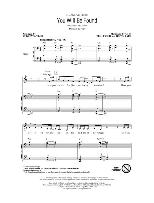 You Will Be Found (from Dear Evan Hansen) (arr. Audrey Snyder) - Pasek & Paul, Benj Pasek, Justin Paul (Choral, 2-Part)