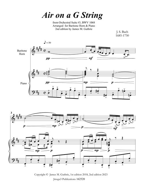 Bach: Air on a G String for Baritone Horn & Piano (Arr. James M. Guthrie, ASCAP) - J. S. Bach (Euphonium and Piano)