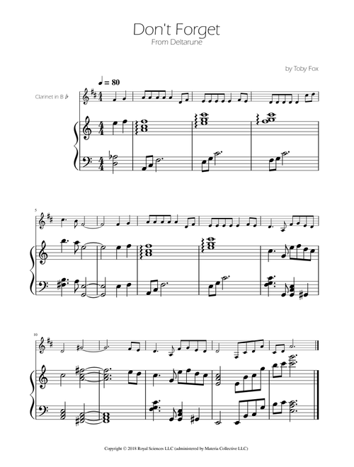 Don't Forget (Arr. Ygor Nunes Silva) - Toby Fox (Clarinet and Piano)