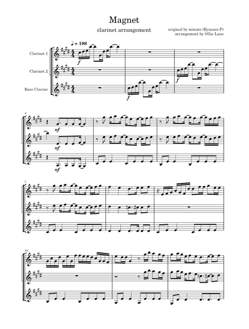 Magnet – minato (Ryuusei-P) clarinet arrangement