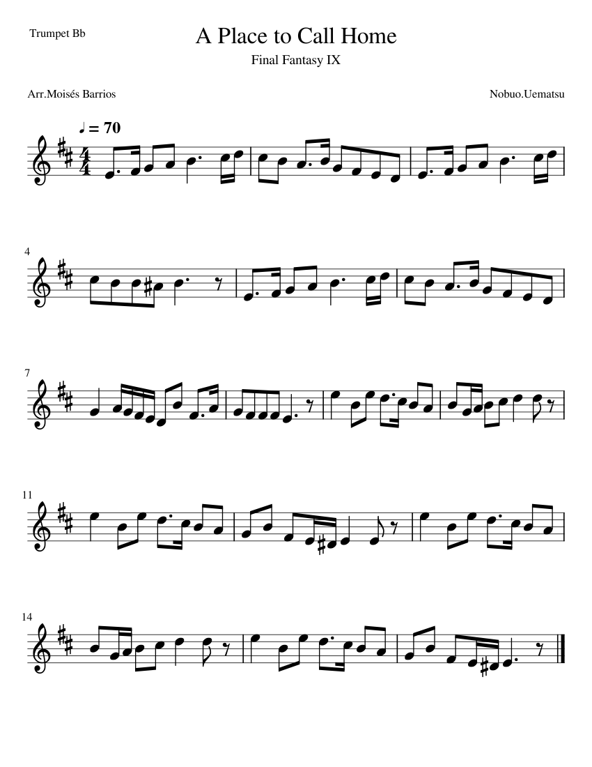 Final Fantasy IX Title Theme Sheet Music for Trumpet in b-flat