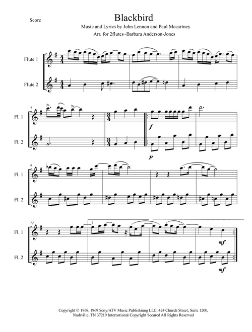 Blackbird (Arr. Barbara Anderson-Jones) - Wings (Flute Duet)