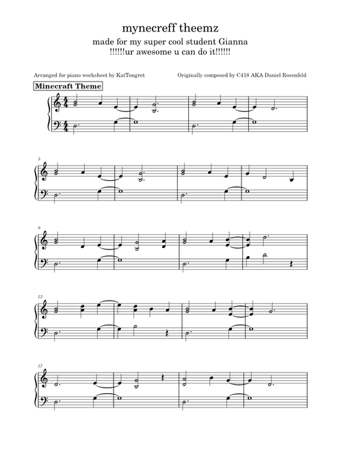 beginner Minecraft piano themes in C – Minecraft