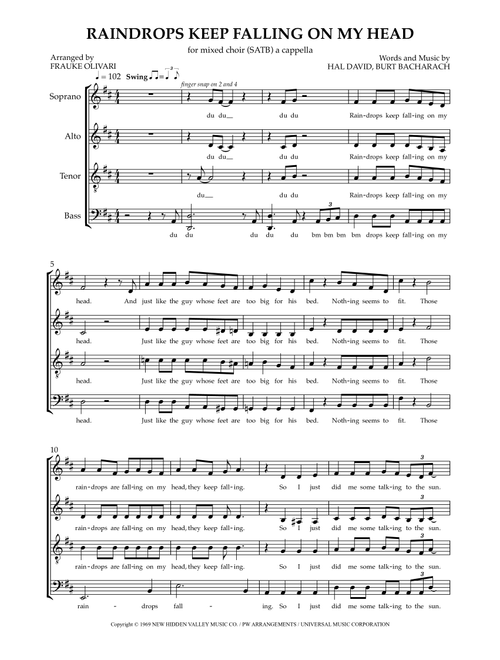 Raindrops Keep Falling On My Head (Arr. Frauke Olivari) - BJ Thomas (Choral, SATB)