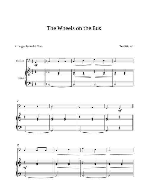 The Wheels on the Bus (Arr. André Nusa) - Traditional (Bassoon and Piano)