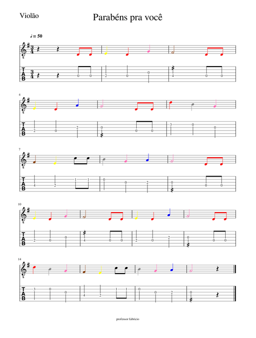 Parabéns pra você – Misc Traditional Parabéns pra você – partitura colorida e tablatura para violão