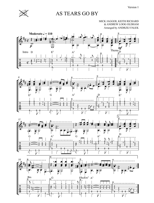 As Tears Go By (Arr. Andrzej Falek) - The Rolling Stones (Guitar Tab)