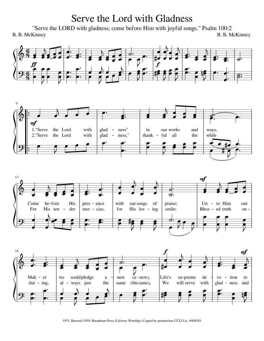 Serve The Lord With Gladness Sheet Music For Piano (Solo) | Musescore.com