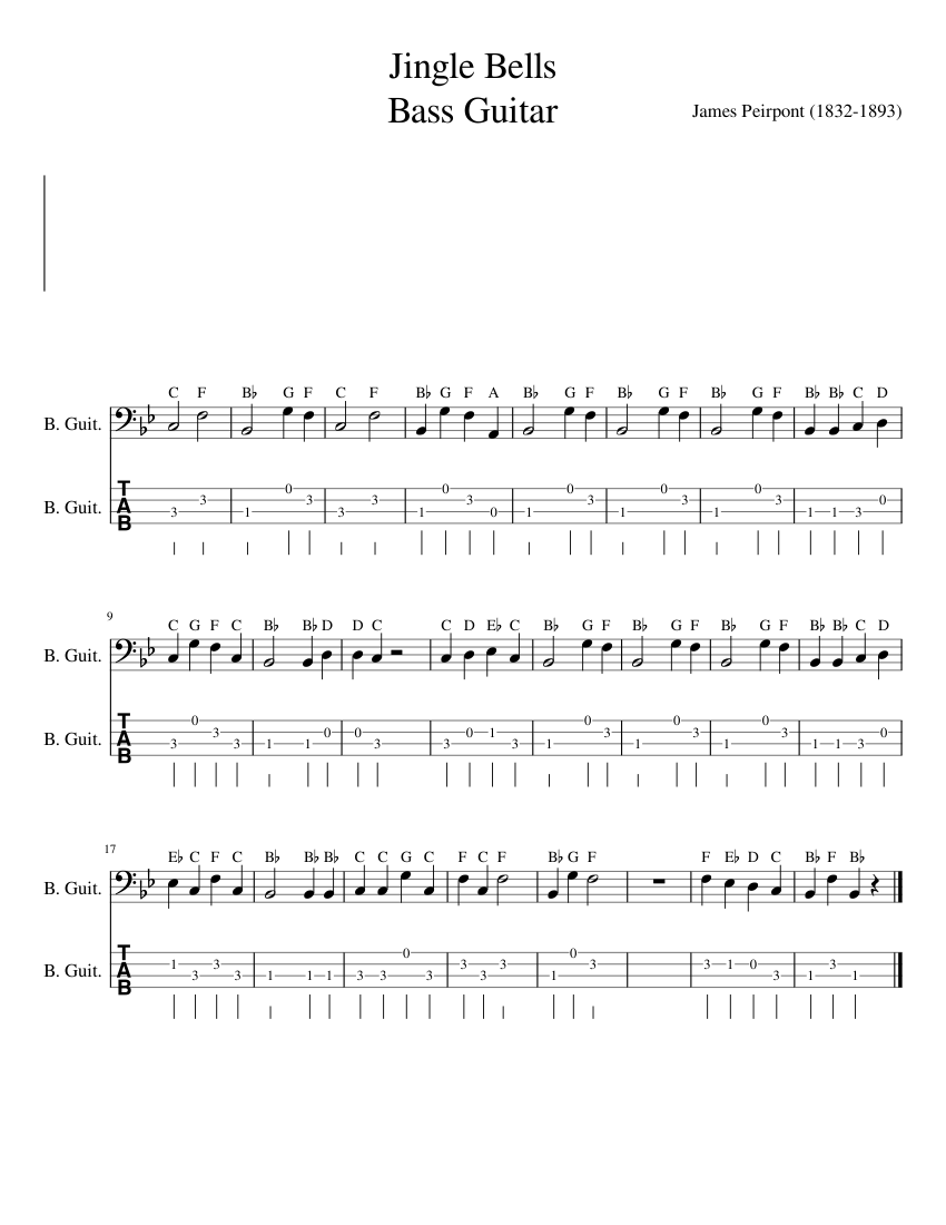 Jingle Bells Bass Guitar Sheet music for Bass guitar, Woodblock (Solo