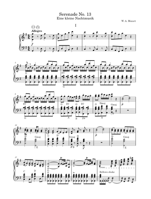 Eine kleine Nachtmusik, I: Allegro – Mozart (Accordion Ver.)