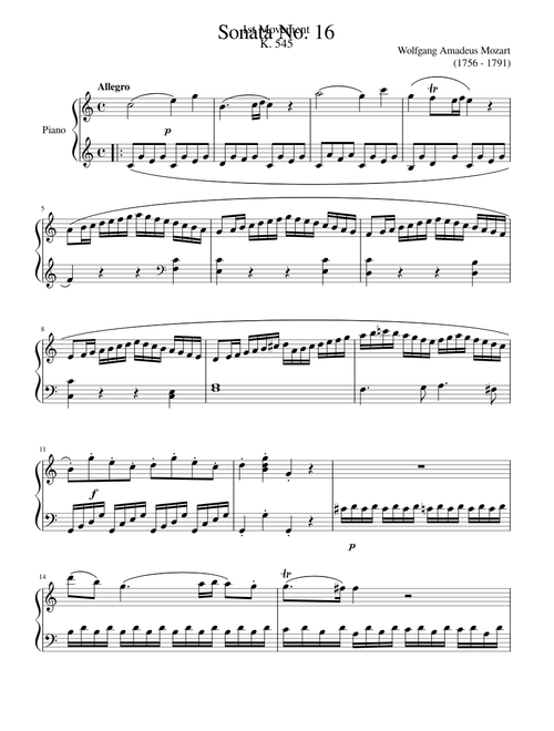 Piano Sonata No. 16, K. 545, 1st movement – Wolfgang Amadeus Mozart