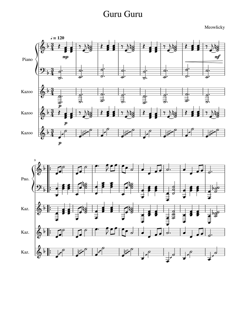 Guru Guru Sheet music for Piano, Kazoo (Mixed Ensemble)